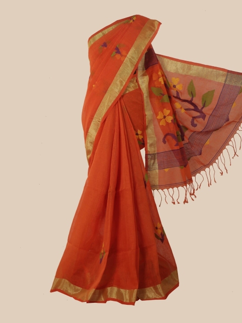 

Pothys Orange Ethnic Motifs Linen Blend Saree