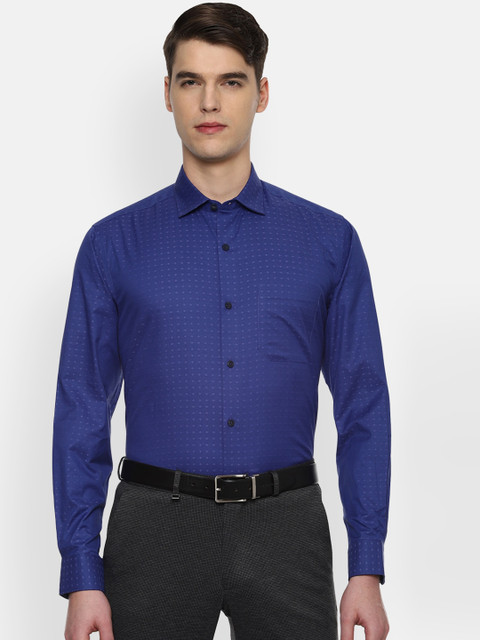 

Louis Philippe Men Navy Blue Pure Cotton Self Designed Slim Fit Formal Shirt