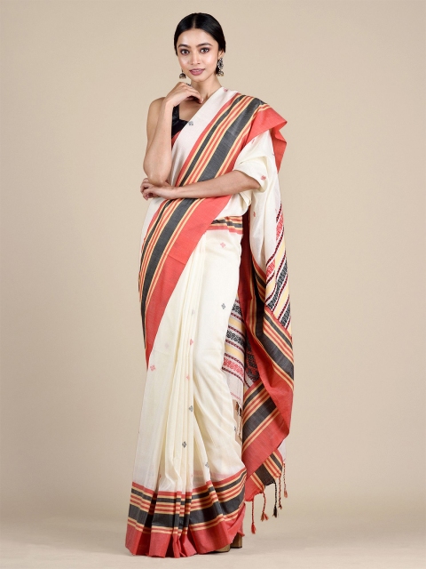 

Mitera White & Grey Ethnic Motifs Pure Cotton Saree