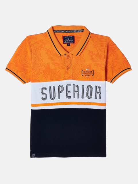 

Monte Carlo Boys Orange & White Typography Printed Polo Collar T-shirt
