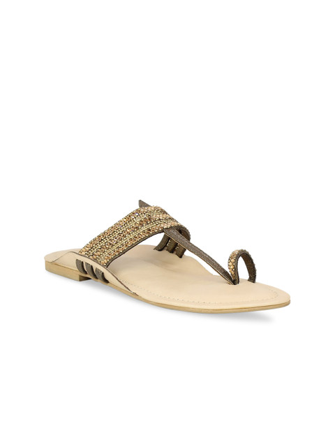 

Inc 5 Women Gold One Toe Flats with Laser Cuts