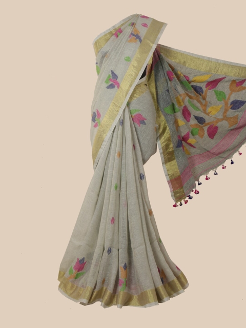 

Pothys Grey & Pink Floral Linen Blend Saree