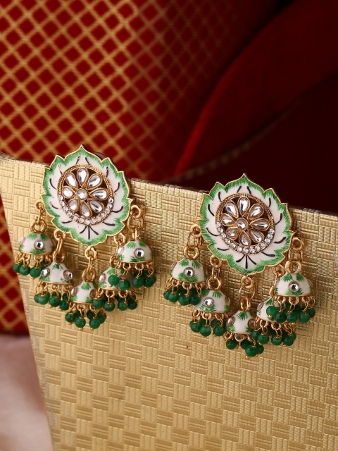 

Shoshaa Gold-Plated & Green Leaf Shaped Jhumkas Earrings