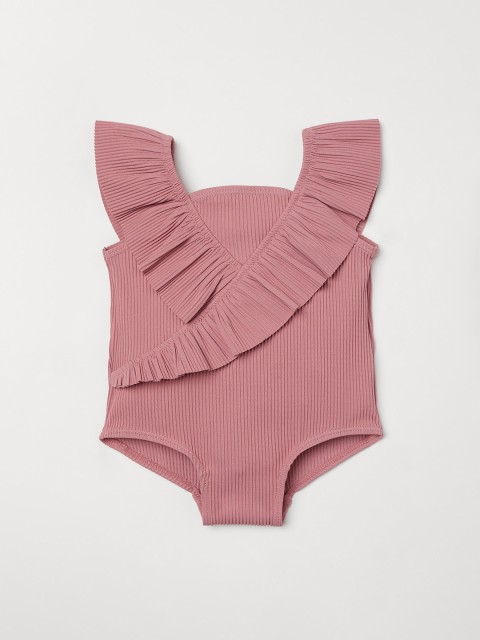 

H&M Girls Pink Solid Flounced Swimsuit