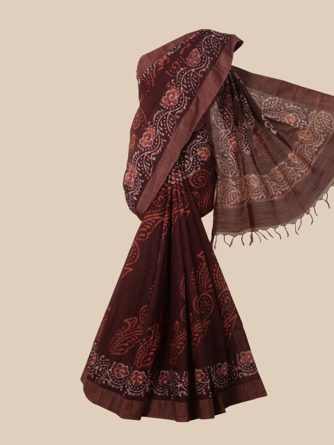 

Pothys Maroon & Orange Batik Jute Cotton Saree