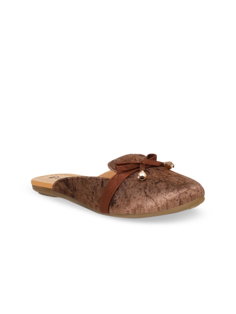 

Denill Women Brown Printed Mules with Bows Flats