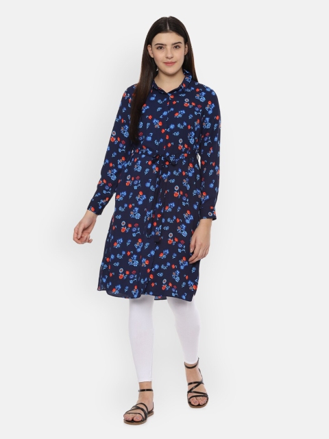 

Allen Solly Woman Navy Blue & Red Shirt Collar Printed Tunic