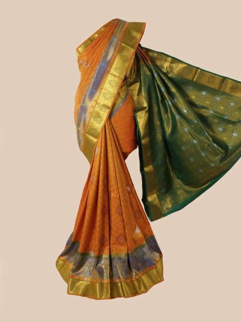 

Pothys Women Orange & Green Pure Silk Woven Design Saree
