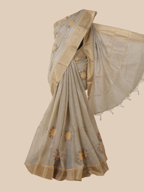 

Pothys Grey & Yellow Ethnic Motifs Tissue Saree