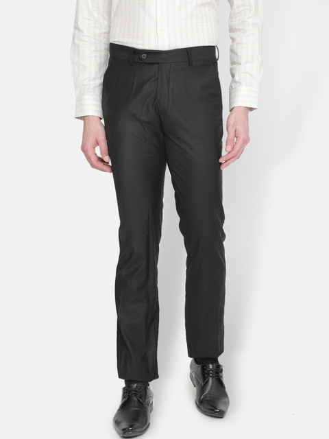 

J Hampstead Men Black Smart Slim Fit Wrinkle Free Formal Trousers