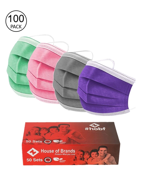 

Swiss Design Pack Of 100 Mix Colour 3ply Mask With Nose-Pin, Multi