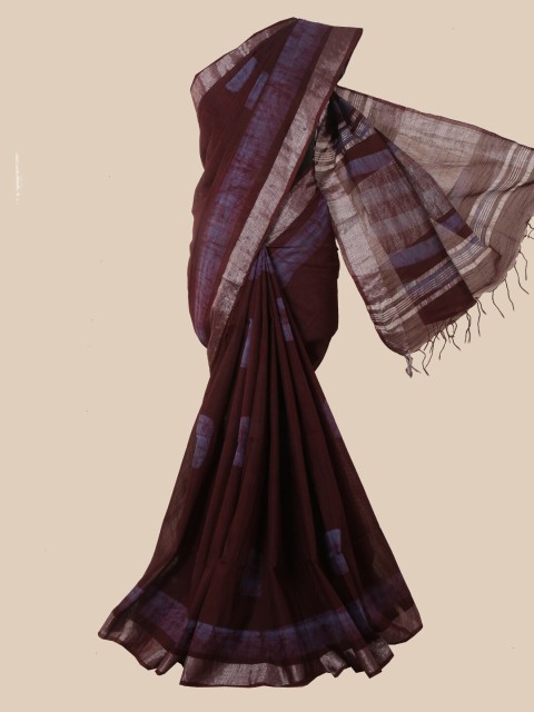 

Pothys Maroon & Blue Batik Jute Cotton Saree