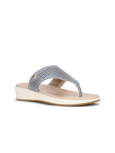 

Hush Puppies Women Blue Textured T-Strap Flats with Laser Cuts
