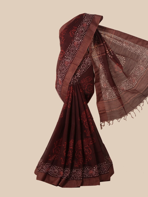 

Pothys Maroon & White Batik Jute Cotton Saree