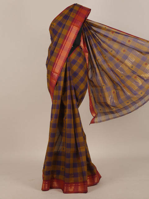 

Pothys Brown & Red Checked Zari Pure Cotton Saree
