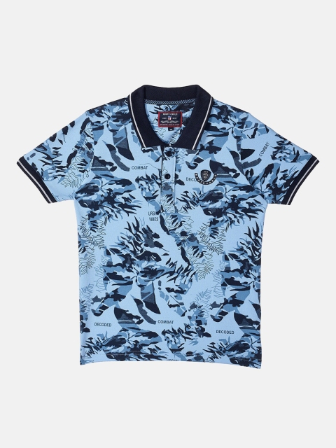 

Monte Carlo Boys Blue & Navy Blue Printed Polo Collar Tropical Cotton T-shirt