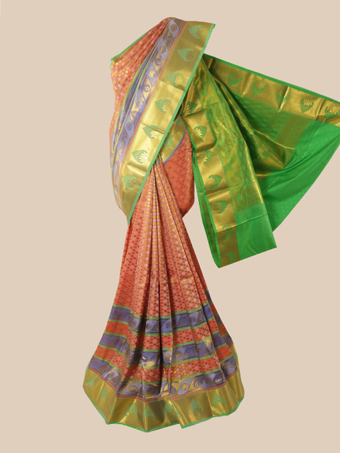 

Pothys Peach & Green Woven Design Zari Pure Silk Saree