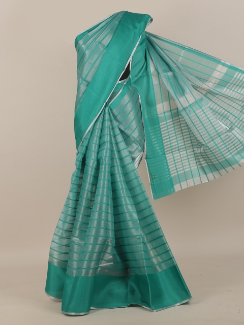 

Pothys Sea Green & Silver-Toned Striped Zari Saree