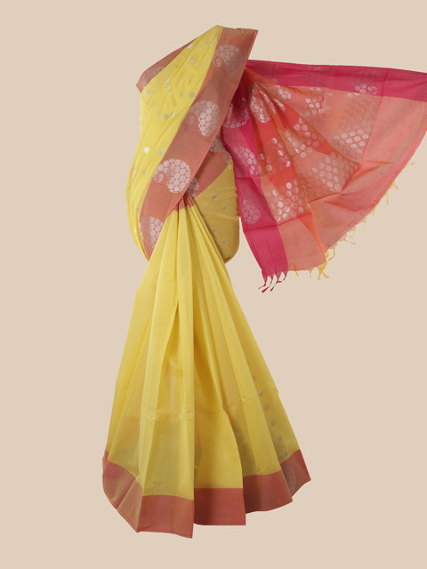

Pothys Yellow & Pink Woven Design Silk Cotton Saree