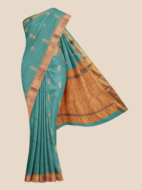 

Kalamandir Blue & Gold-Toned Woven Design Silk Blend Venkatgiri Saree