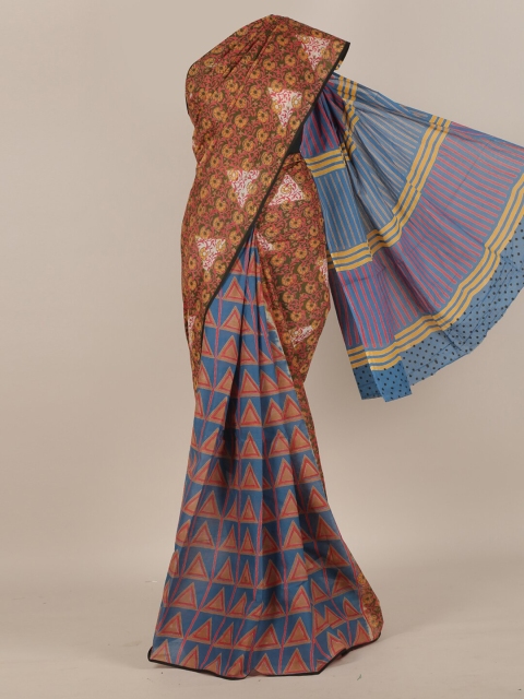 

Pothys Mustard & Blue Floral Pure Cotton Saree