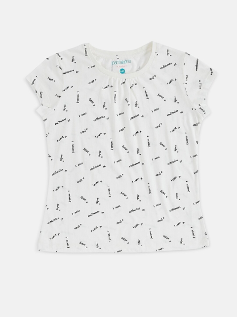 

Pantaloons Junior Girls Off White Printed Polo Collar Extended Sleeves T-shirt