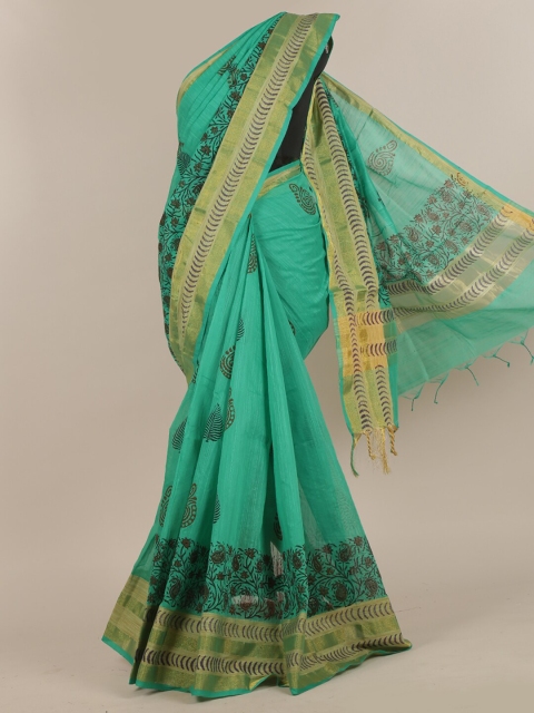 

Pothys Green & Black Floral Zari Pure Cotton Saree