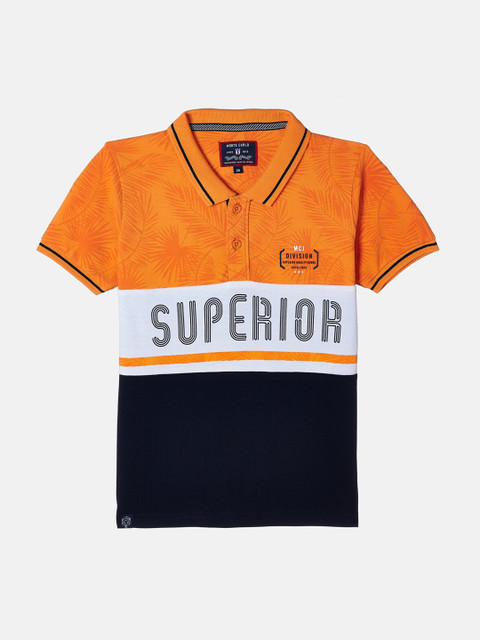 

Monte Carlo Boys Orange & Navy Blue Colourblocked Polo Collar T-shirt