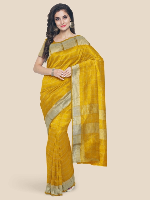 

KLM Fashion Mall Yellow Checked Zari Pure Cotton Venkatgiri Saree