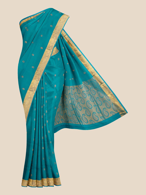 

KLM Fashion Mall Teal Green & Golden Ethnic Motifs Silk Blend Venkatgiri Saree