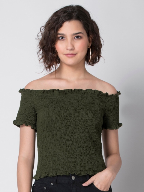 

FabAlley Green Off-Shoulder Bardot Top