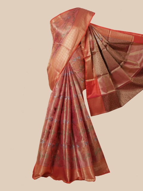 

Pothys Rust & Orange Floral Zari Jute Silk Saree