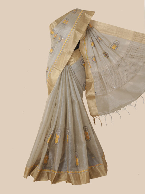 

Pothys Grey Ethnic Motifs Tissue Saree