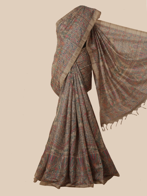 

Pothys Tan Brown Floral Jute Silk Saree