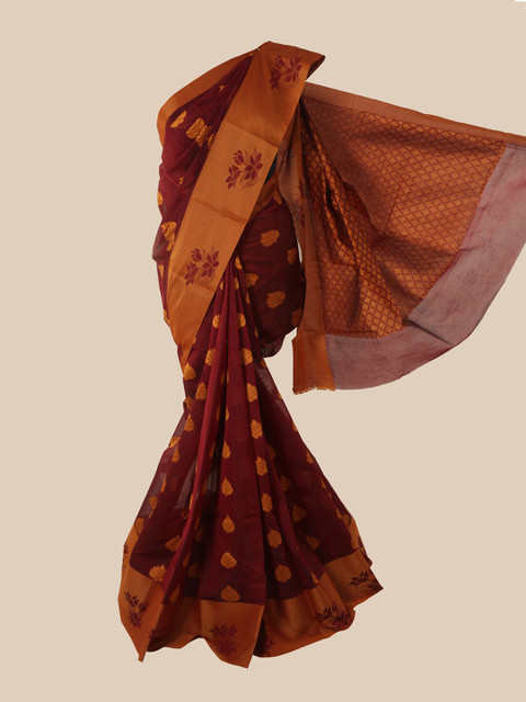 

Pothys Maroon & Orange Floral Silk Cotton Saree