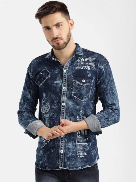 

V2 Value & Variety Men Blue Slim Fit Faded Typography Printed Casual Shirt