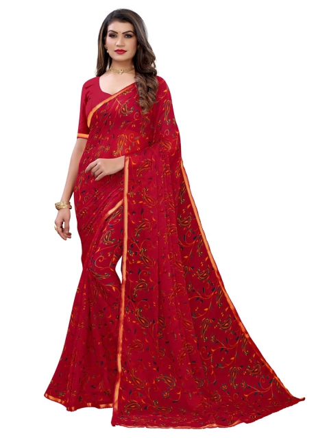 

KALINI Red & Navy Blue Ethnic Motifs Zari Saree