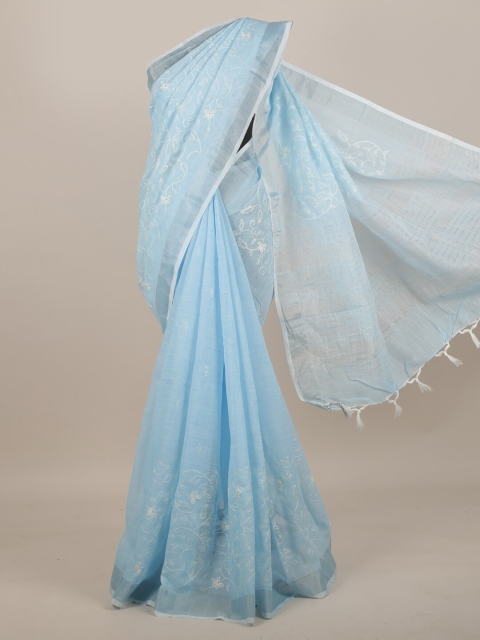 

Pothys Blue Floral Zari Cotton Blend Saree