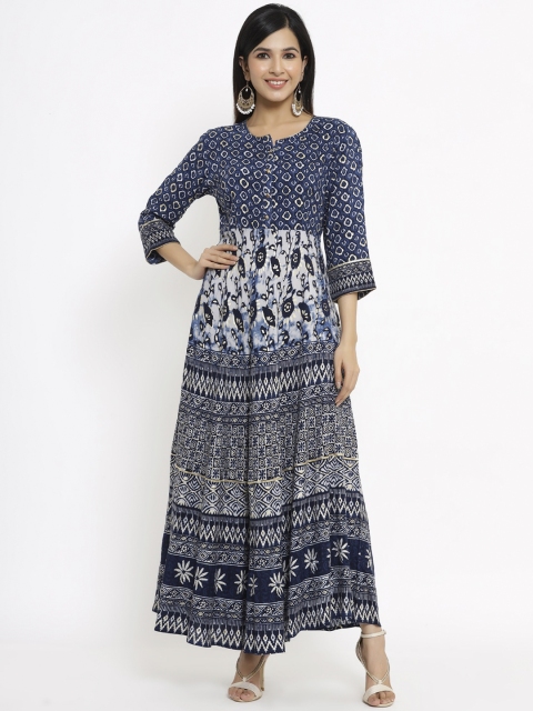 

Juniper Blue & Off White Ethnic Motifs Liva Maxi Dress