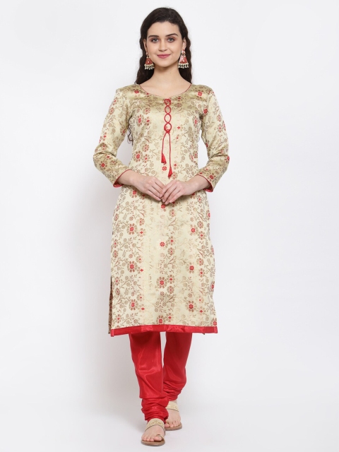 

Me Lady Fashion Cream & Red Unstitched Dress Material