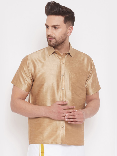 

VASTRAMAY Men Gold-Toned Regular Fit Ethnic Casual Shirt