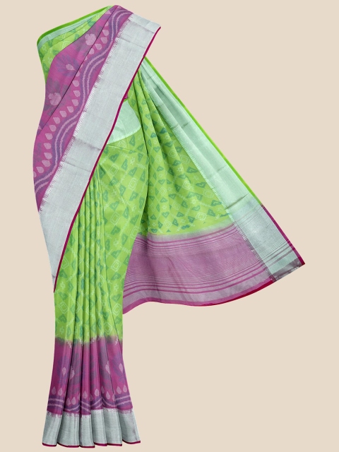 

Kalamandir Green & Grey Ethnic Motifs Silk Blend Banarasi Saree