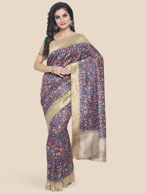 

Kalamandir Navy Blue Floral Banarasi Saree