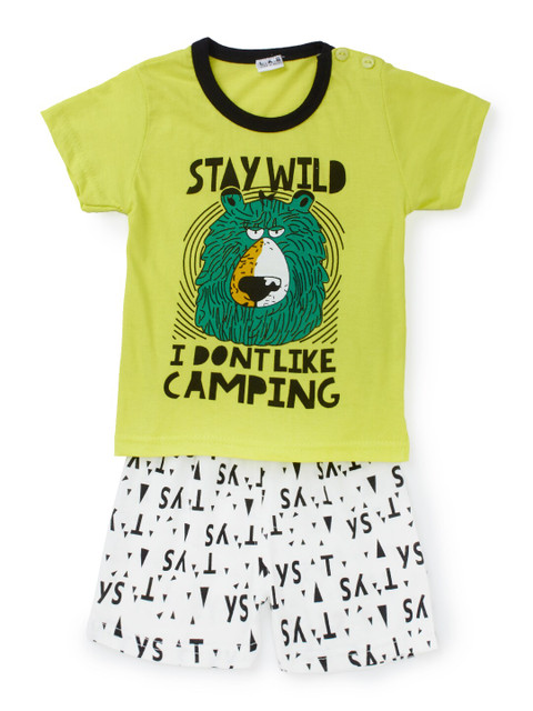 

Like A Boss Unisex Kids Green & White Printed T-shirt with Shorts