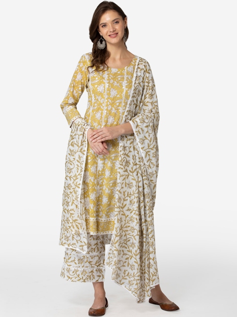 

TARA-C-TARA Women Yellow Paisley Printed Pure Cotton Kurta with Palazzos & With Dupatta