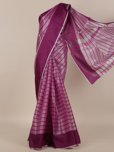 

Pothys Purple & Silver-Toned Striped Saree