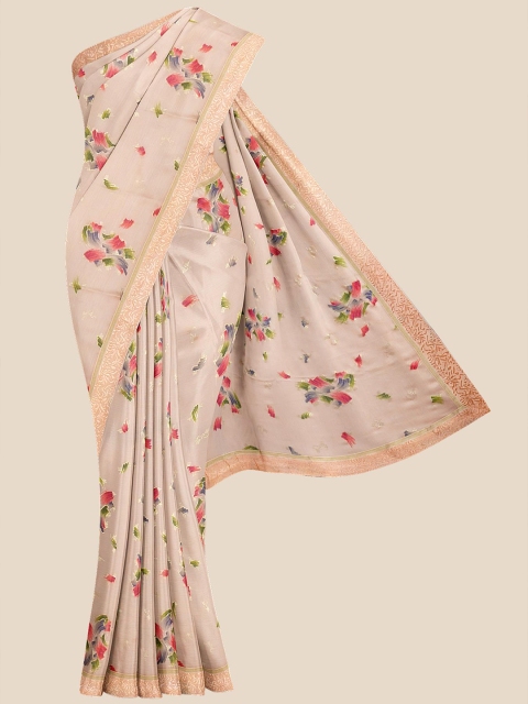 

Kalamandir Peach & Blue Floral Brasso Saree