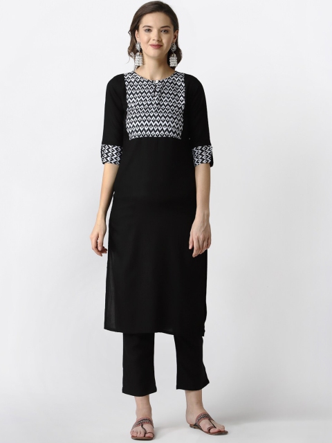 

SANISA Women Black Yoke Design Keyhole Neck Handloom Kurta