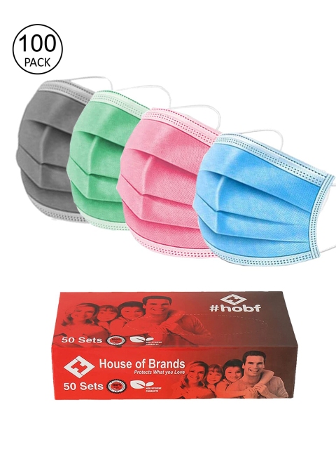 

Swiss Design Pack Of 100 Mix Colour 3ply Mask With Nose-Pin, Multi