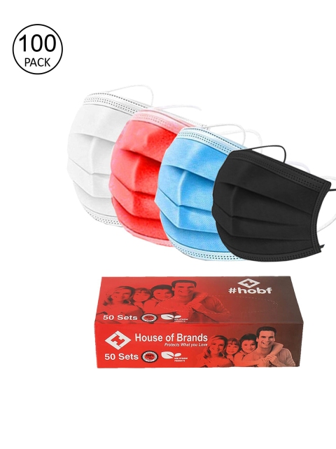

Swiss Design Pack Of 100 Adults 3ply Mask With Nose-Pin- Black, White, Red, Blue, Multi
